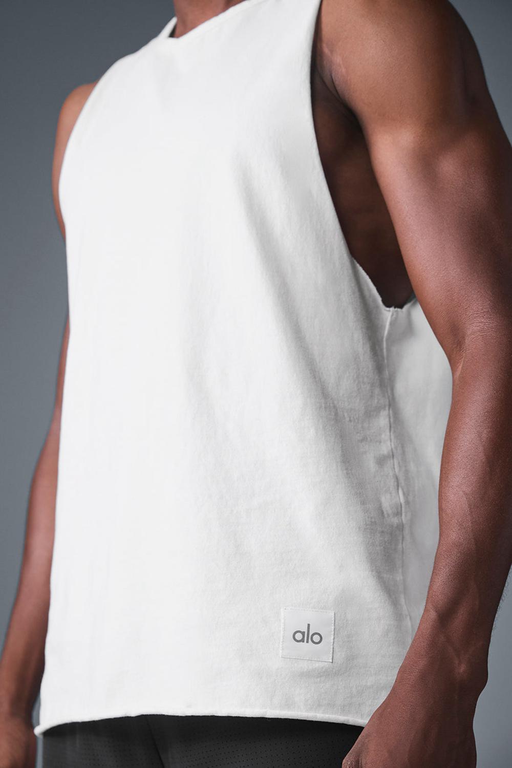 Camiseta Sin Mangas Running Alo Yoga Society Raw Edge Hombre Blancas | Colombia  OJAN-37452