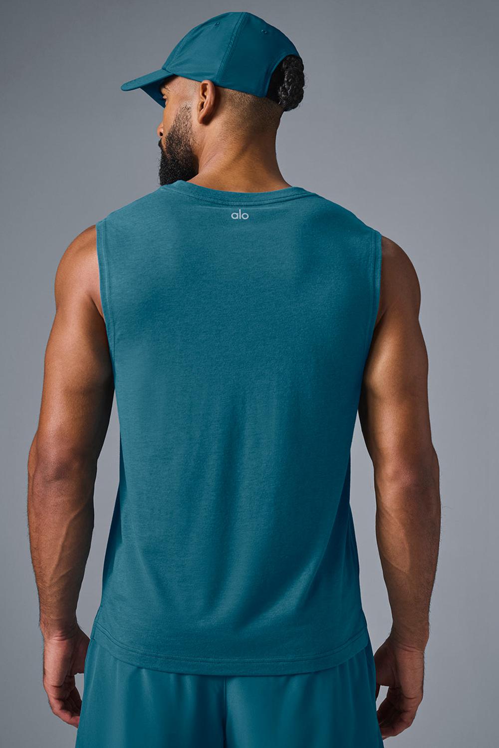 Camiseta Sin Mangas Running Alo Yoga The Triumph Muscle Hombre Oceanic Teal | Colombia  KPOF-06478