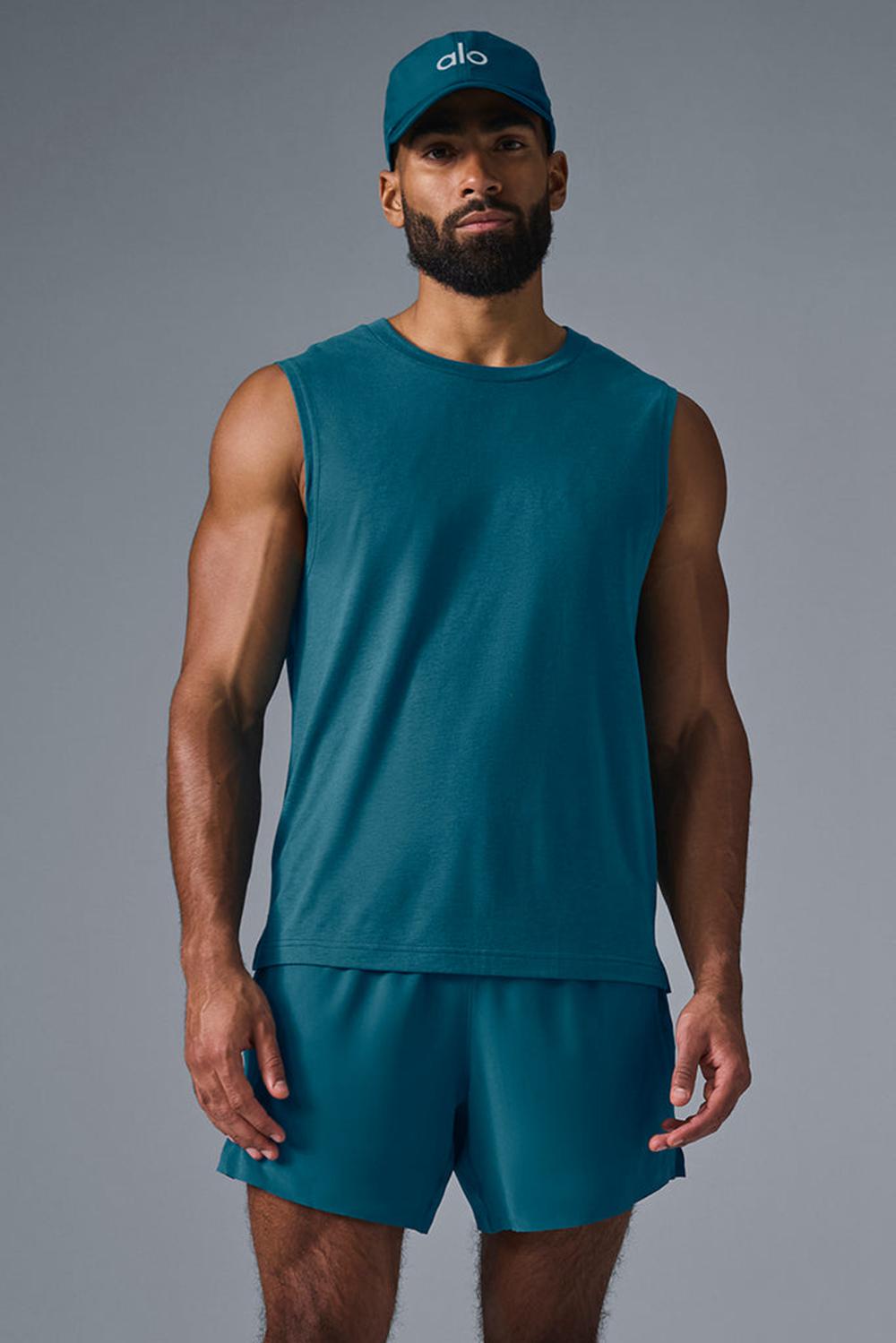 Camiseta Sin Mangas Running Alo Yoga The Triumph Muscle Hombre Oceanic Teal | Colombia  KPOF-06478