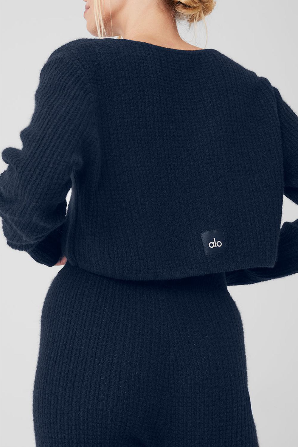 Camisetas Manga Larga Alo Yoga Cashmere Plush Waffle Cropped Mujer Azul Marino | Colombia  QLTN-82397