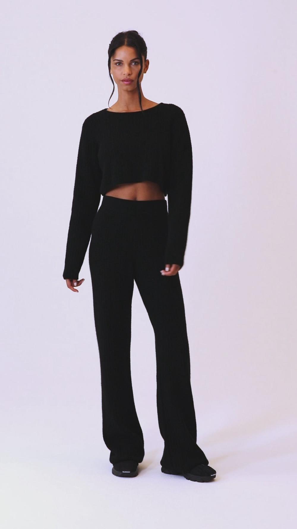 Camisetas Manga Larga Alo Yoga Cashmere Plush Waffle Cropped Mujer Azul Marino | Colombia  QLTN-82397