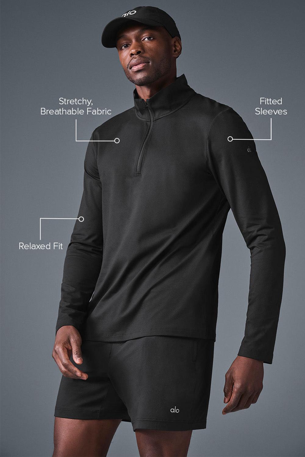Camisetas Manga Larga Alo Yoga Conquer 1/4 Zip Reform Hombre Negras | Colombia  VQYX-29013