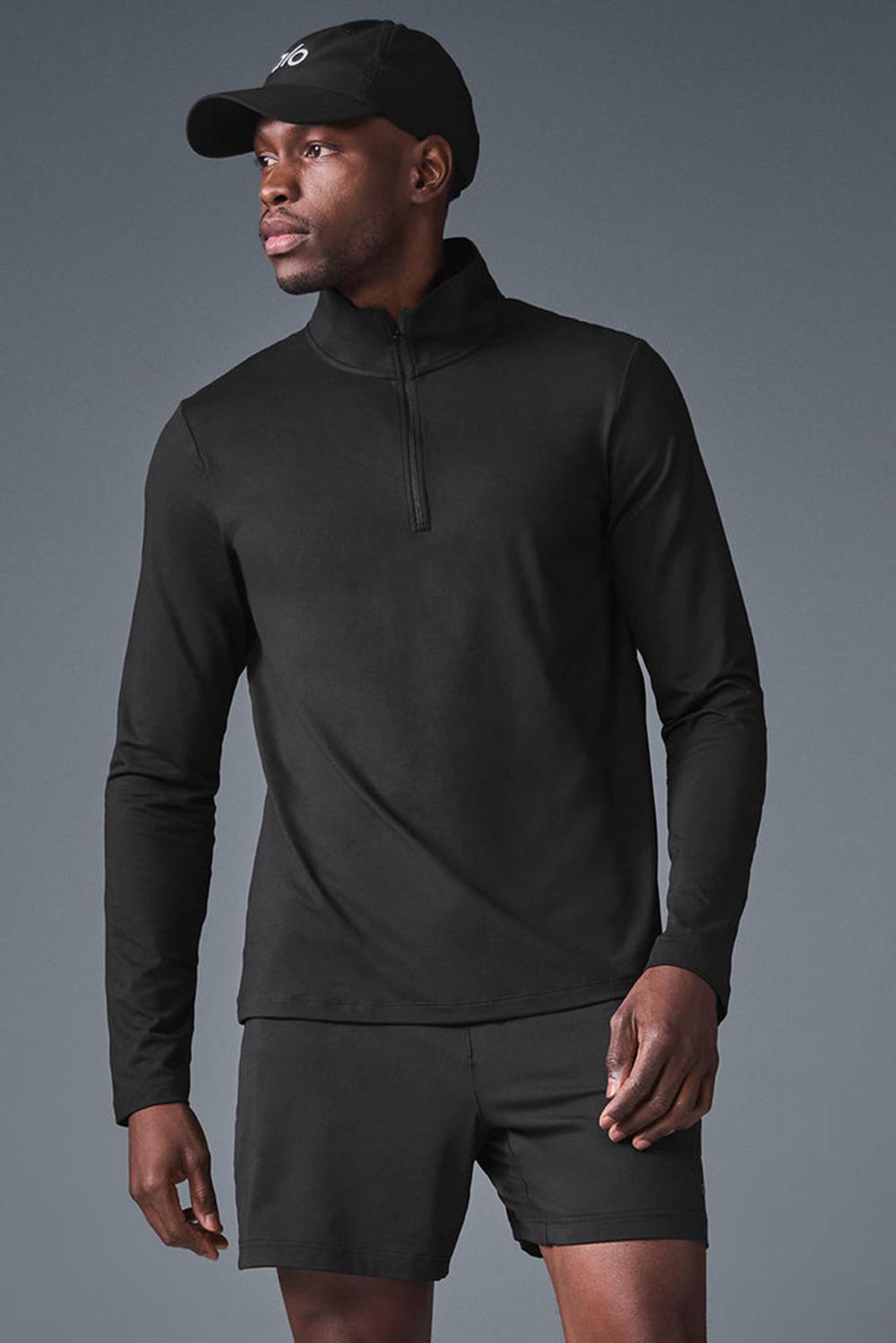 Camisetas Manga Larga Alo Yoga Conquer 1/4 Zip Reform Hombre Negras | Colombia  VQYX-29013