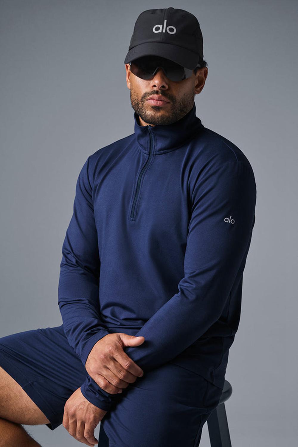Camisetas Manga Larga Alo Yoga Conquer 1/4 Zip Reform Hombre Azul Marino | Colombia  SXYW-13729
