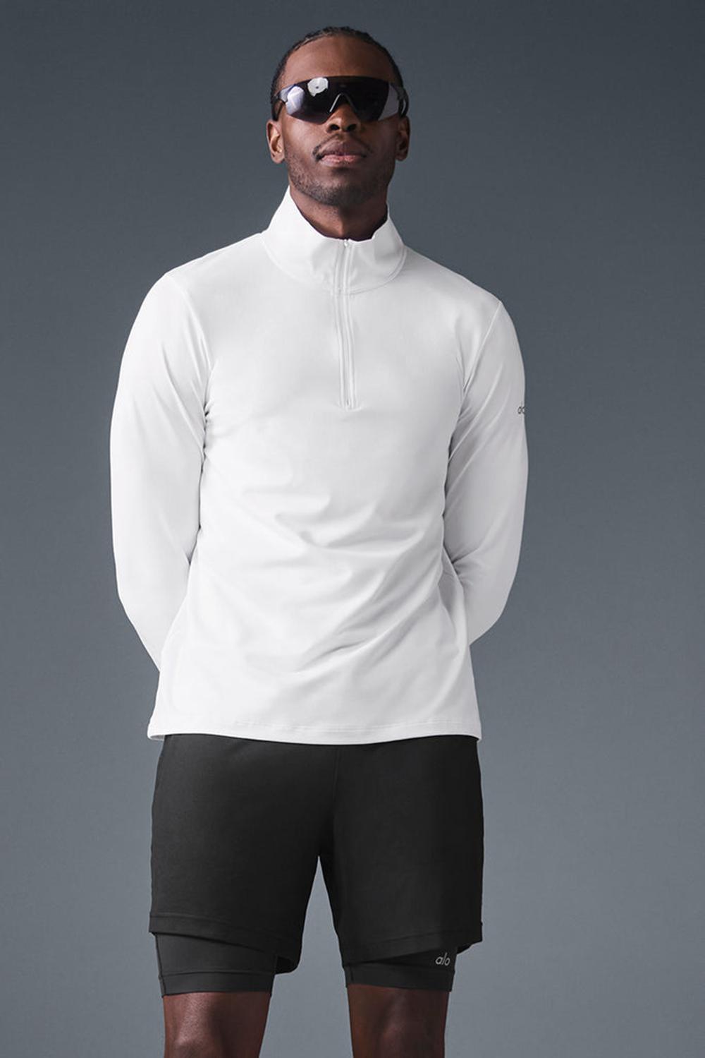 Camisetas Manga Larga Alo Yoga Conquer 1/4 Zip Reform Hombre Blancas | Colombia  DSPJ-32041