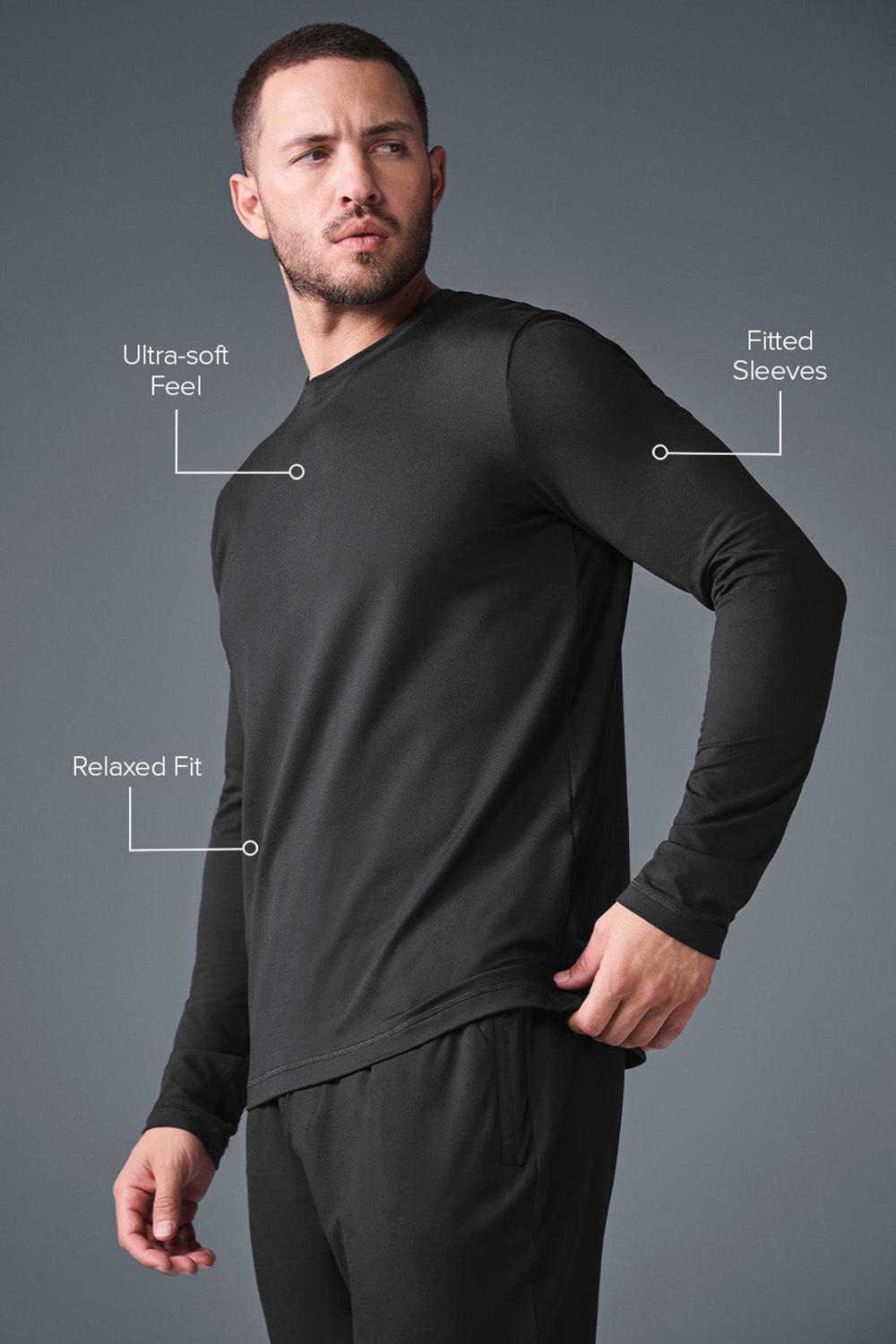 Camisetas Manga Larga Alo Yoga Conquer Reform Crewneck Hombre Negras | Colombia  ASPN-14683