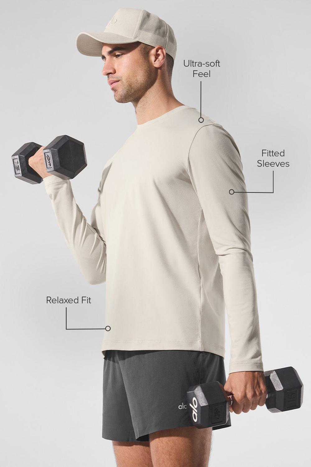 Camisetas Manga Larga Alo Yoga Conquer Reform Crewneck Hombre Bone | Colombia  CWIF-98306