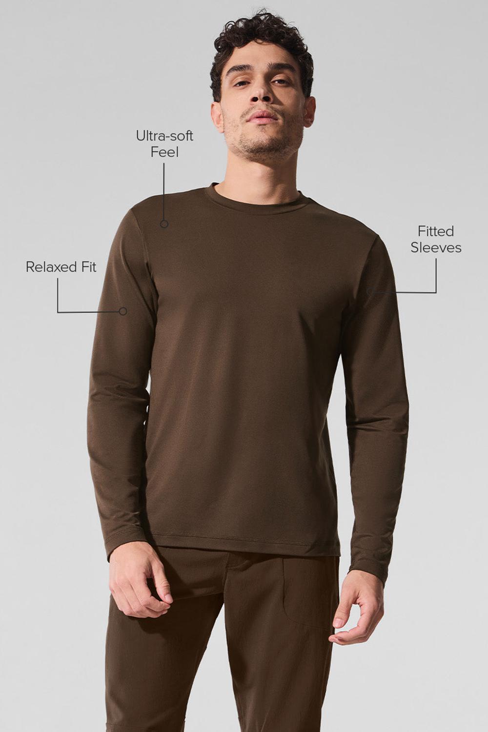 Camisetas Manga Larga Alo Yoga Conquer Reform Crewneck Hombre Espresso | Colombia  QJES-27013