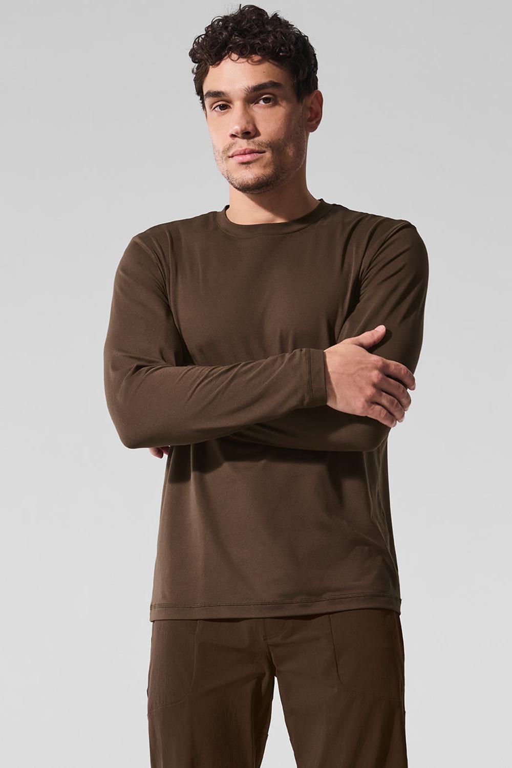 Camisetas Manga Larga Alo Yoga Conquer Reform Crewneck Hombre Espresso | Colombia  QJES-27013