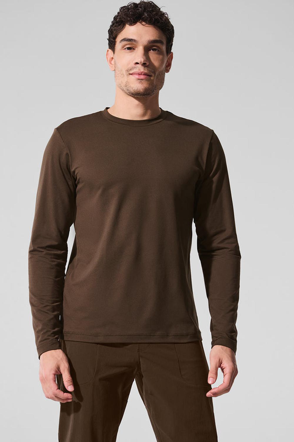 Camisetas Manga Larga Alo Yoga Conquer Reform Crewneck Hombre Espresso | Colombia  QJES-27013