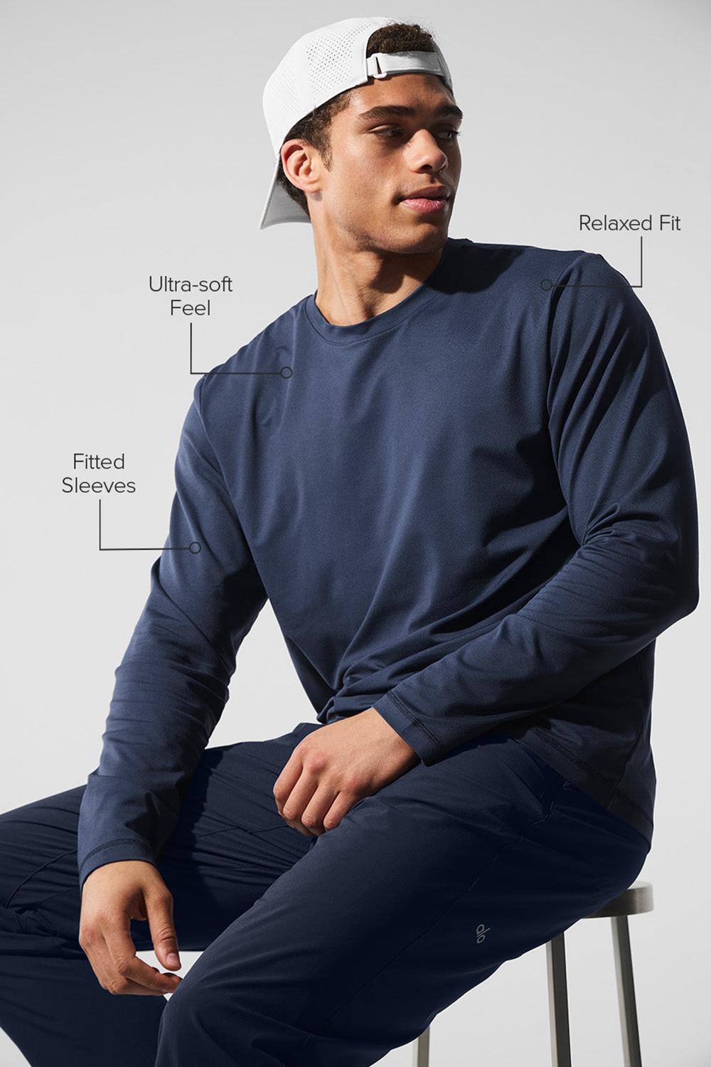 Camisetas Manga Larga Alo Yoga Conquer Reform Crewneck Hombre Azul Marino | Colombia  LZSE-24709