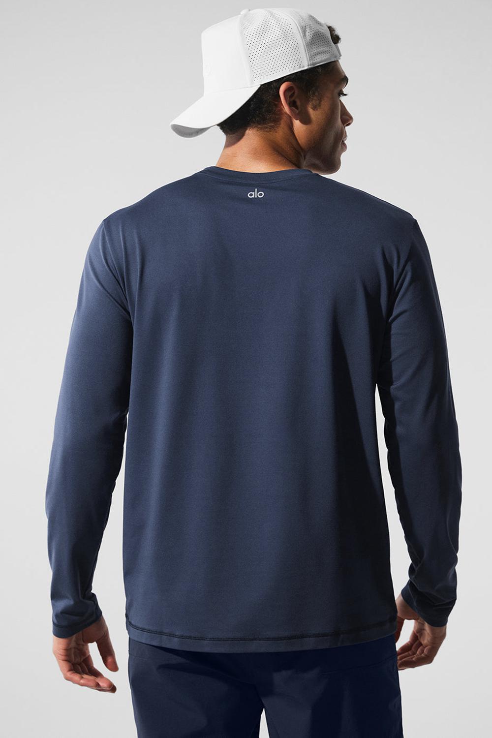 Camisetas Manga Larga Alo Yoga Conquer Reform Crewneck Hombre Azul Marino | Colombia  LZSE-24709