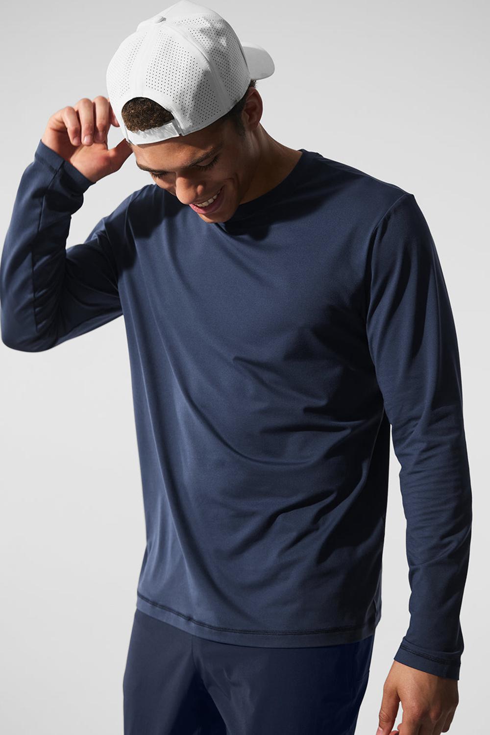 Camisetas Manga Larga Alo Yoga Conquer Reform Crewneck Hombre Azul Marino | Colombia  LZSE-24709