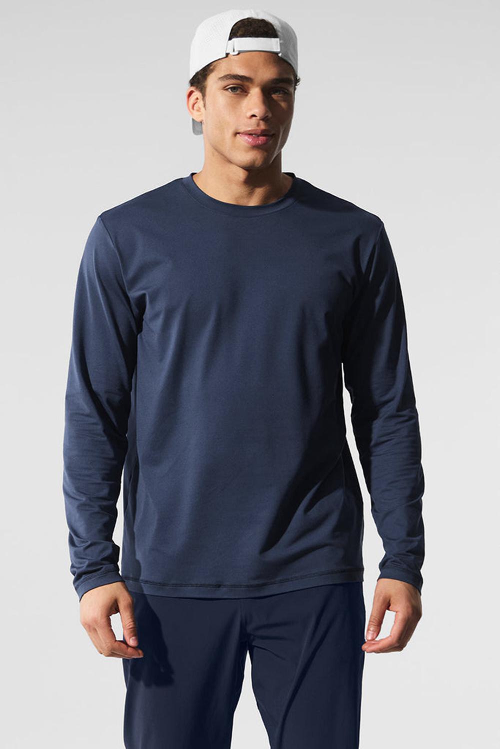 Camisetas Manga Larga Alo Yoga Conquer Reform Crewneck Hombre Azul Marino | Colombia  LZSE-24709