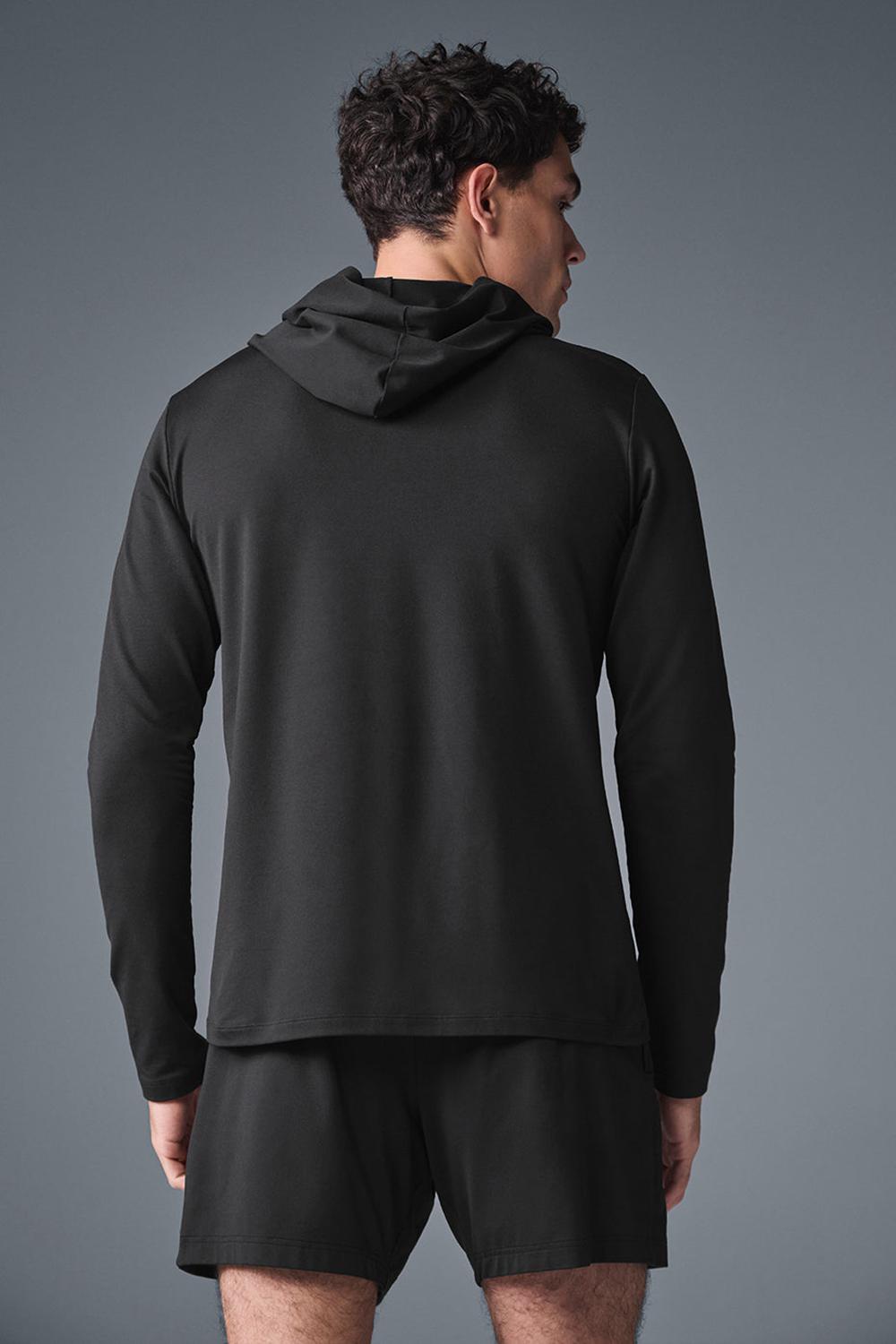 Camisetas Manga Larga Alo Yoga Conquer Reform With Hood Hombre Negras | Colombia  KOIC-10659
