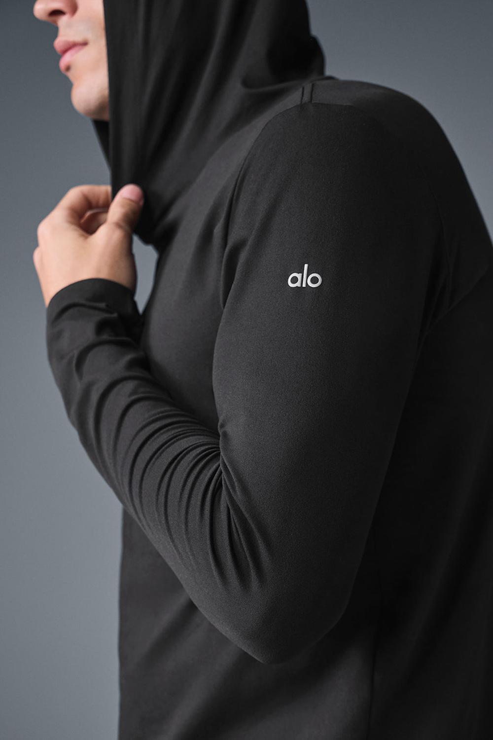 Camisetas Manga Larga Alo Yoga Conquer Reform With Hood Hombre Negras | Colombia  KOIC-10659
