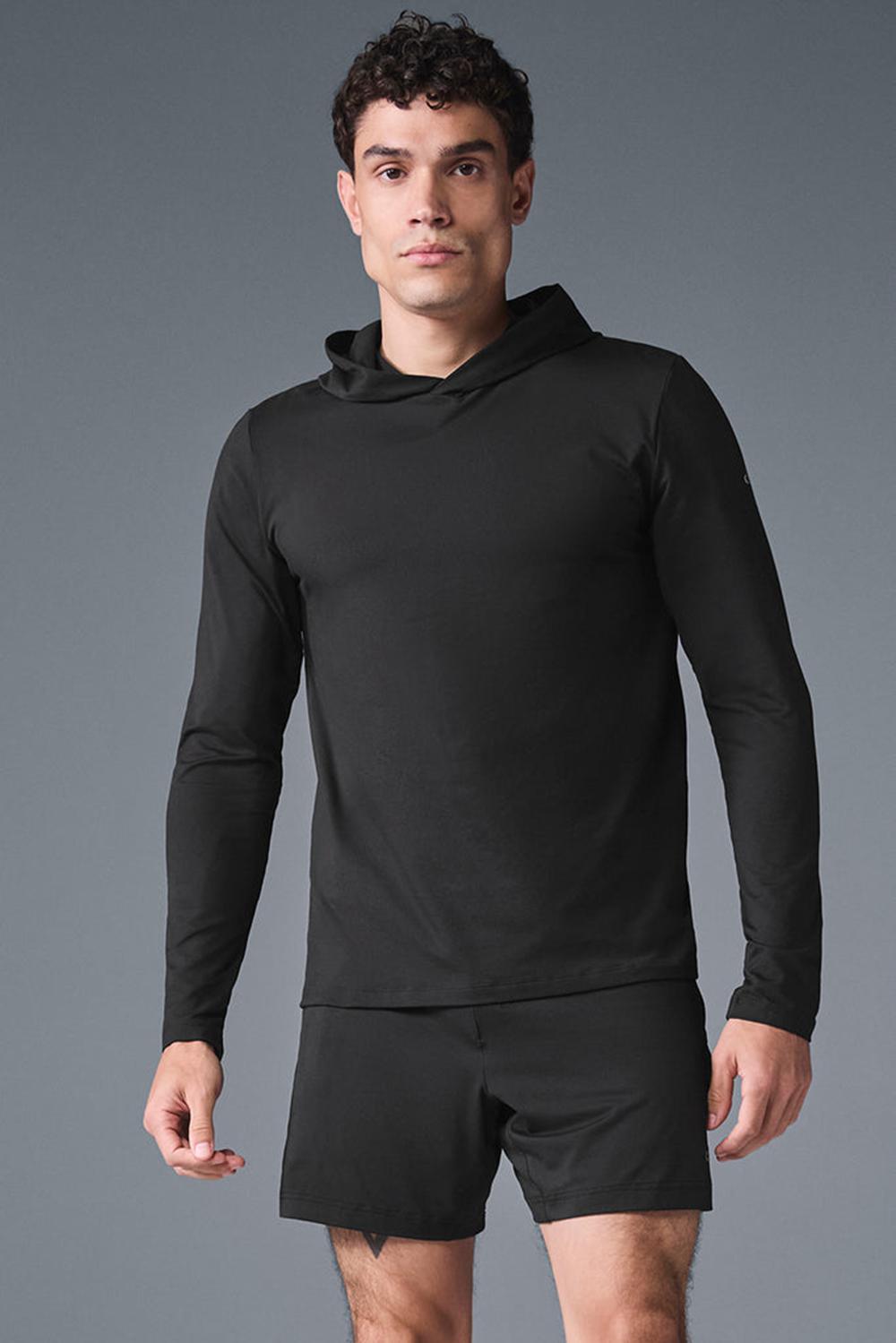 Camisetas Manga Larga Alo Yoga Conquer Reform With Hood Hombre Negras | Colombia  KOIC-10659