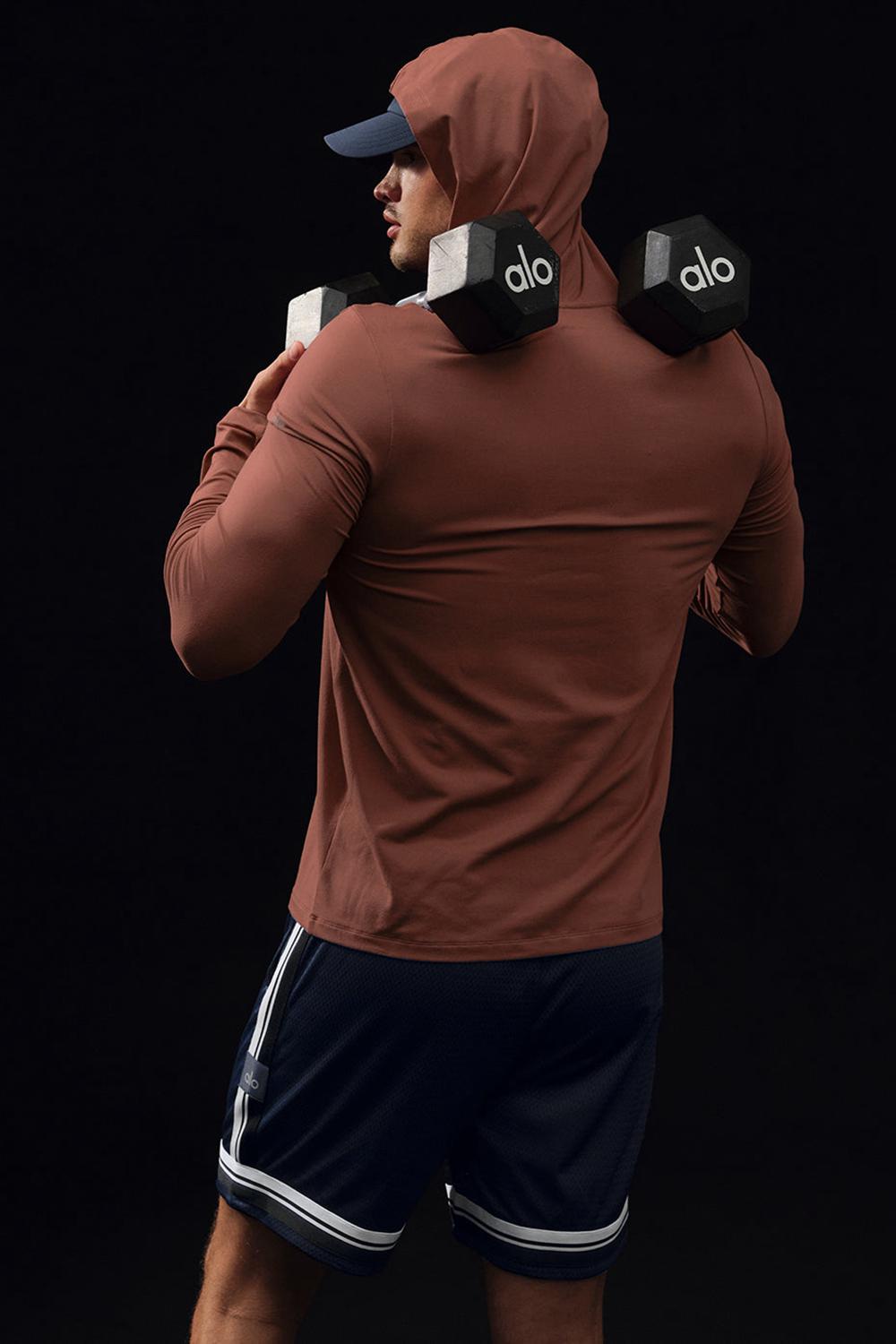 Camisetas Manga Larga Alo Yoga Conquer Reform With Hood Hombre Chestnut | Colombia  LDMQ-93520