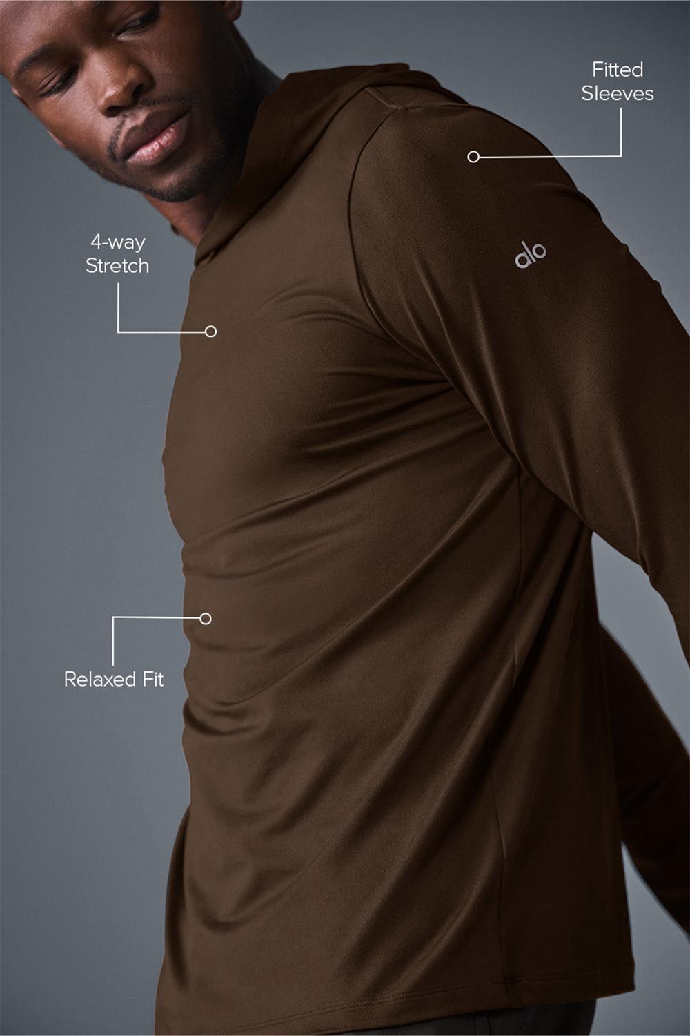 Camisetas Manga Larga Alo Yoga Conquer Reform With Hood Hombre Espresso | Colombia  EPXZ-34708