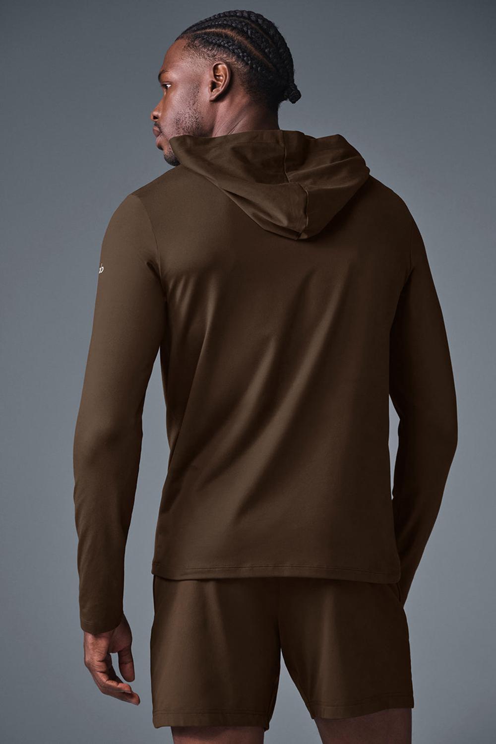 Camisetas Manga Larga Alo Yoga Conquer Reform With Hood Hombre Espresso | Colombia  EPXZ-34708