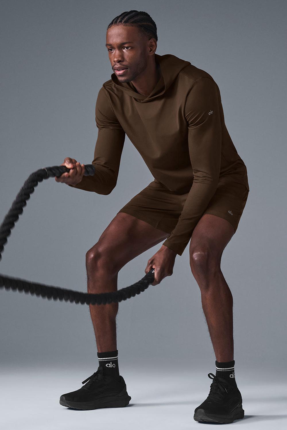 Camisetas Manga Larga Alo Yoga Conquer Reform With Hood Hombre Espresso | Colombia  EPXZ-34708