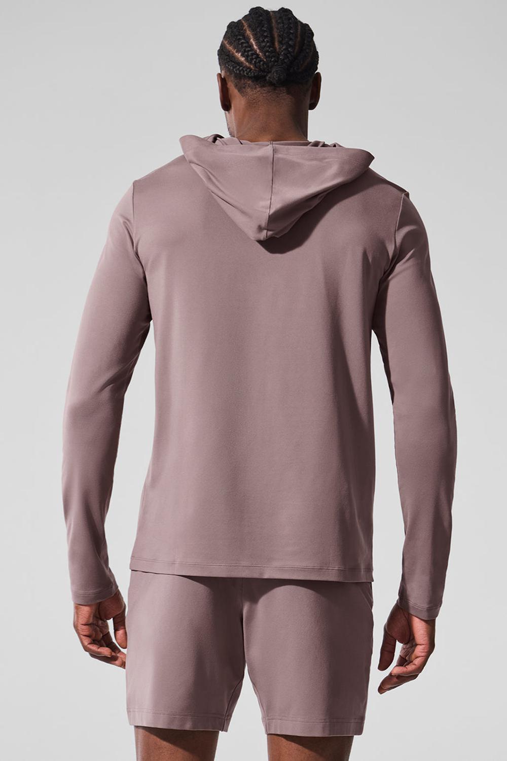 Camisetas Manga Larga Alo Yoga Conquer Reform With Hood Hombre Mushroom | Colombia  MJEF-67324