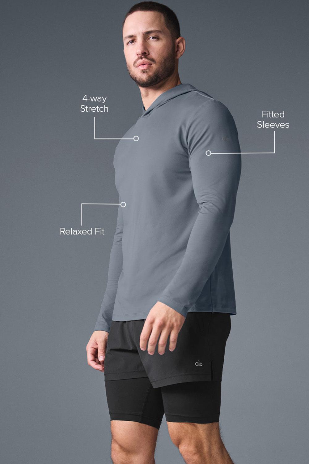 Camisetas Manga Larga Alo Yoga Conquer Reform With Hood Hombre Gris | Colombia  MHEN-01795