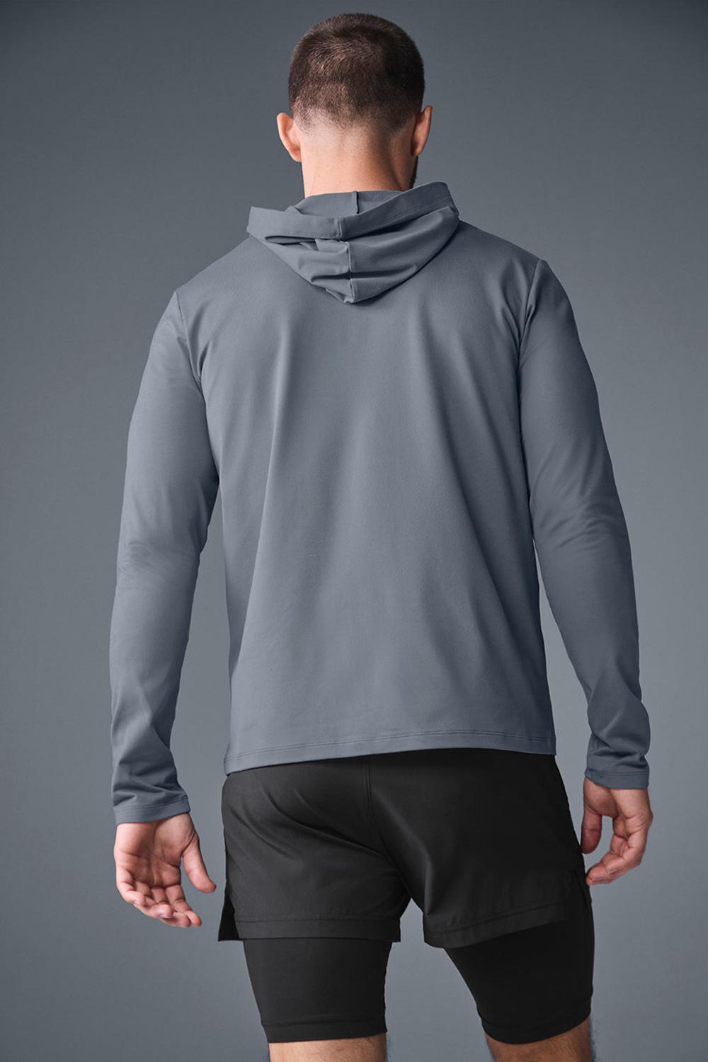 Camisetas Manga Larga Alo Yoga Conquer Reform With Hood Hombre Gris | Colombia  MHEN-01795
