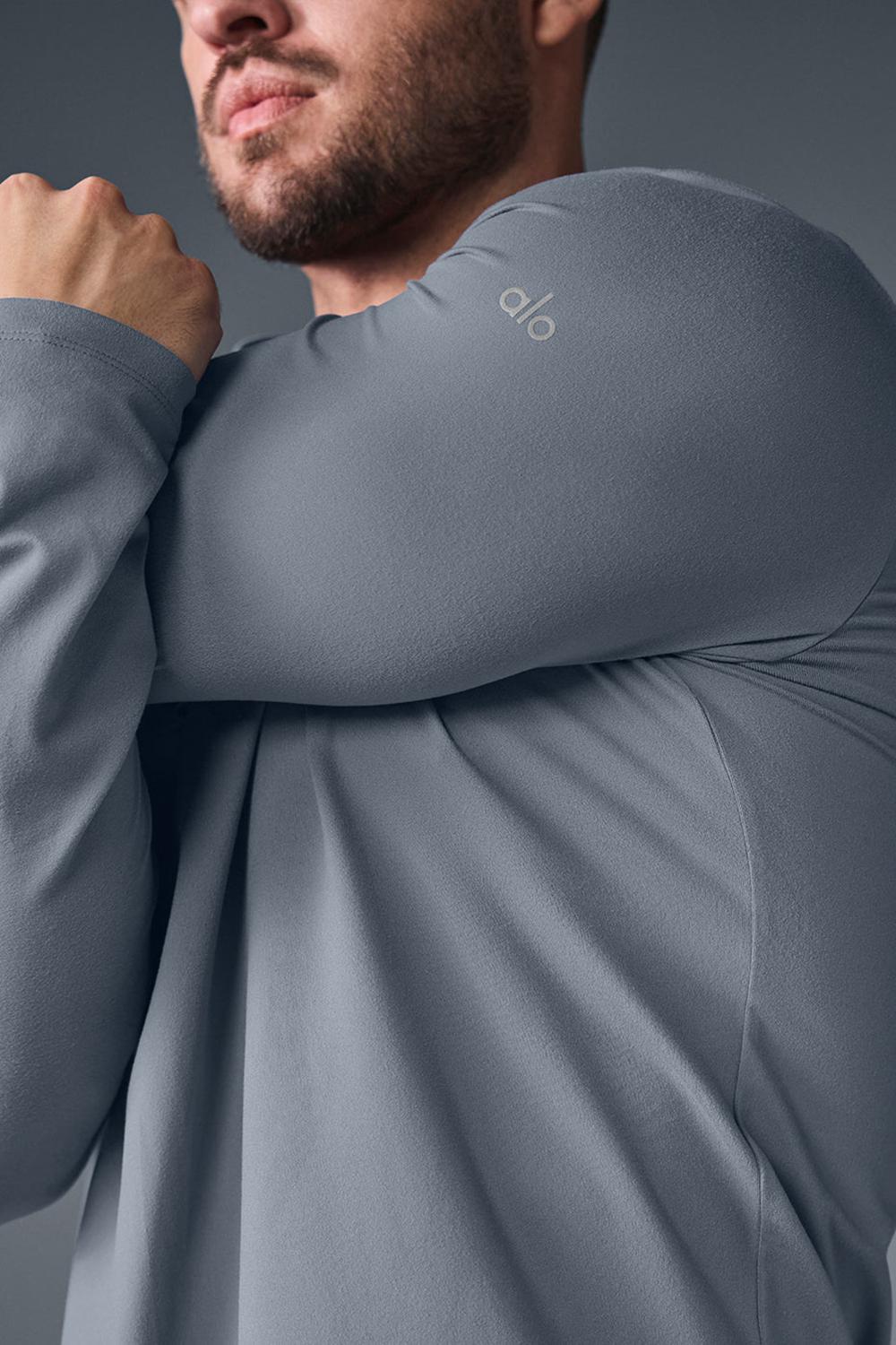 Camisetas Manga Larga Alo Yoga Conquer Reform With Hood Hombre Gris | Colombia  MHEN-01795