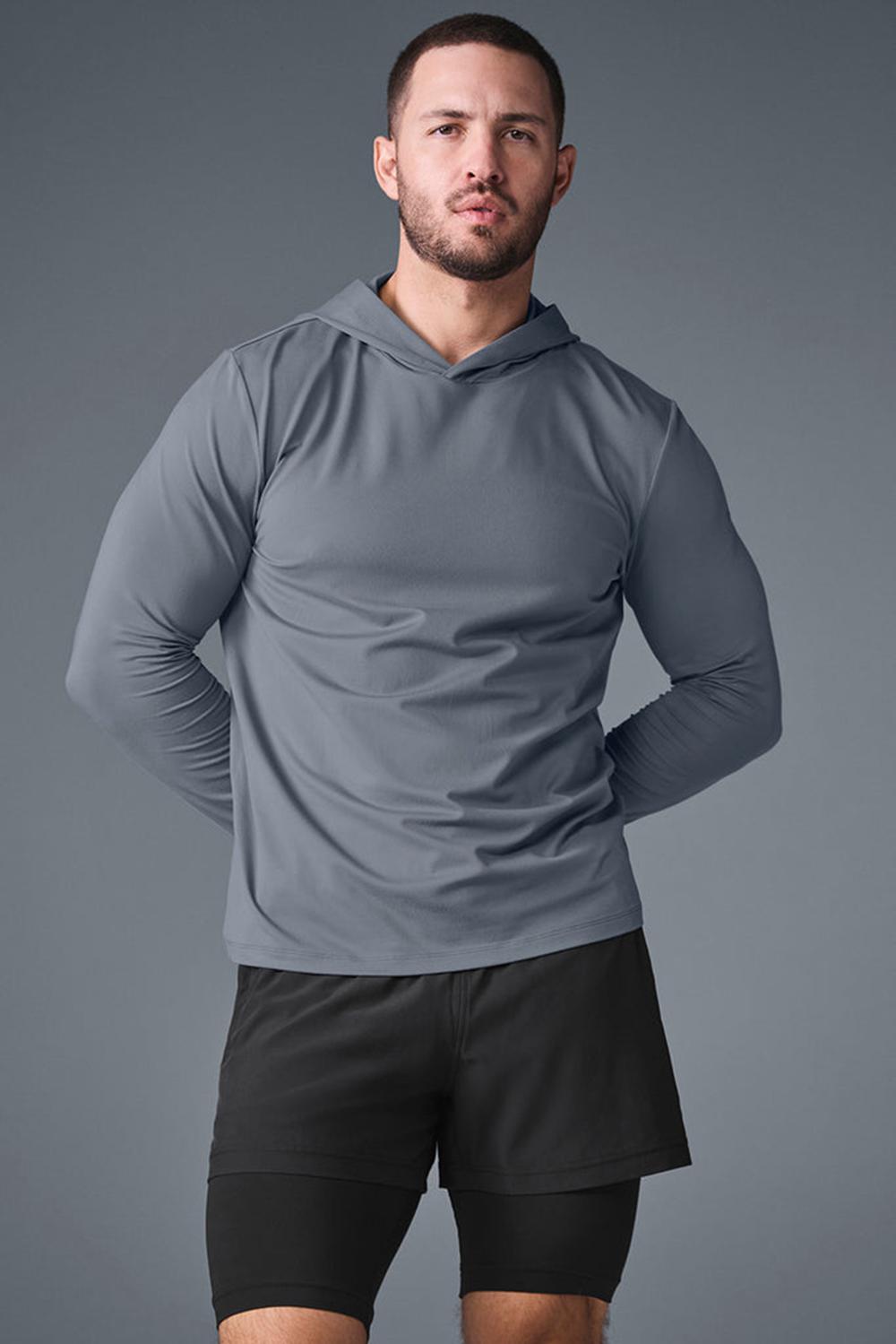 Camisetas Manga Larga Alo Yoga Conquer Reform With Hood Hombre Gris | Colombia  MHEN-01795