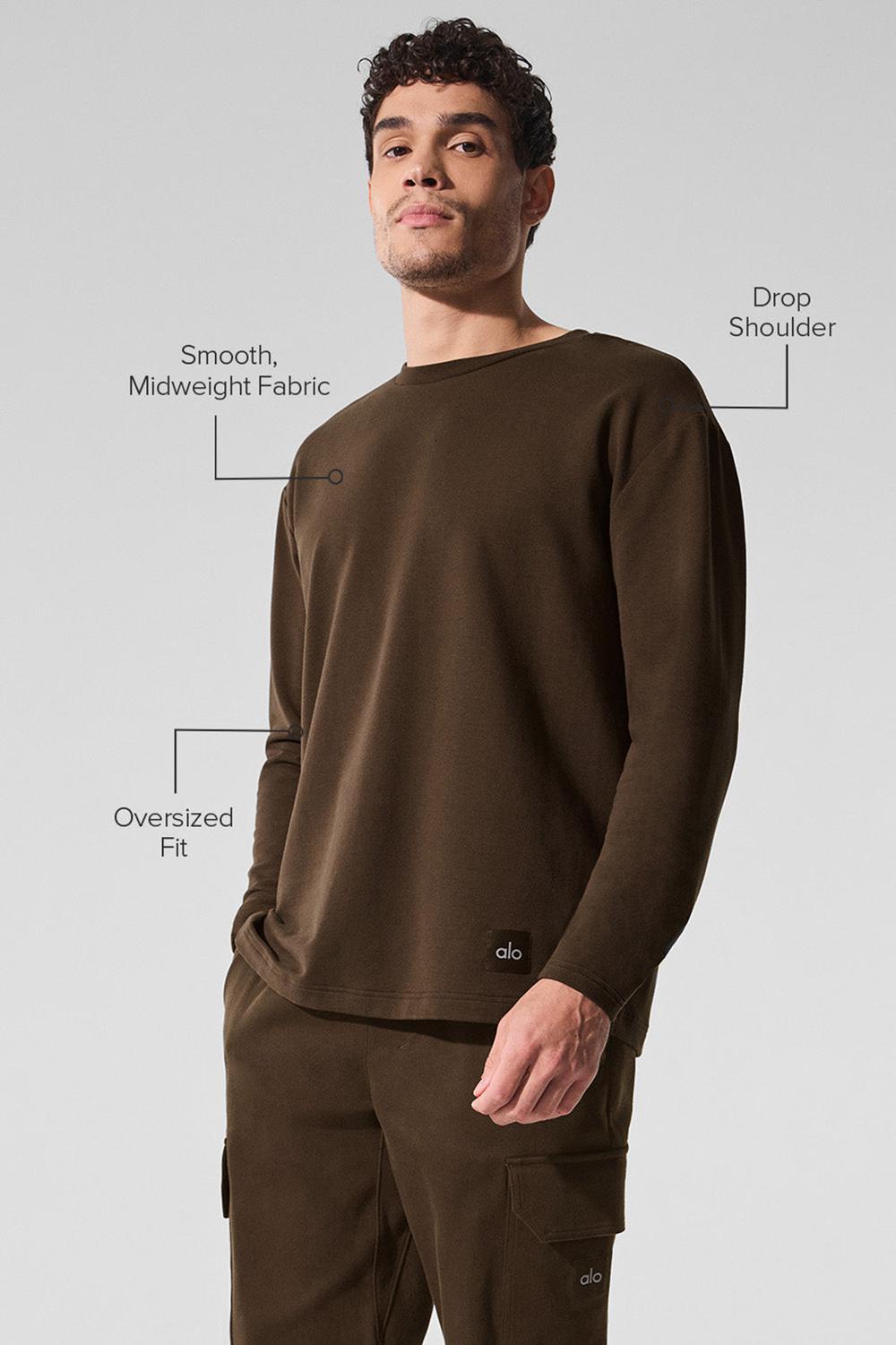 Camisetas Manga Larga Alo Yoga Double Take Crew Hombre Espresso | Colombia  PNTL-41059