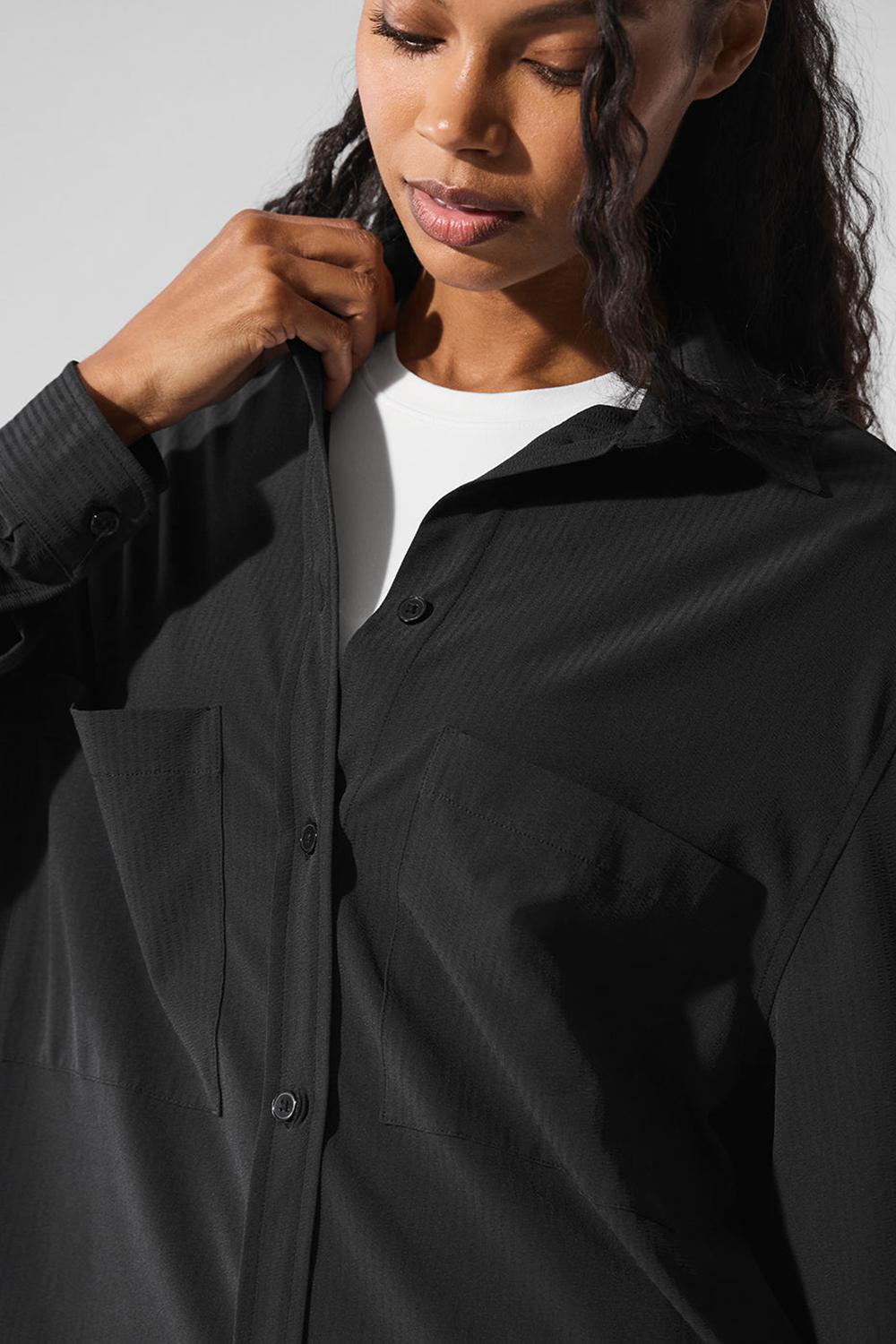Camisetas Manga Larga Alo Yoga Dreamscape Button Down Mujer Negras | Colombia  YQOB-16932