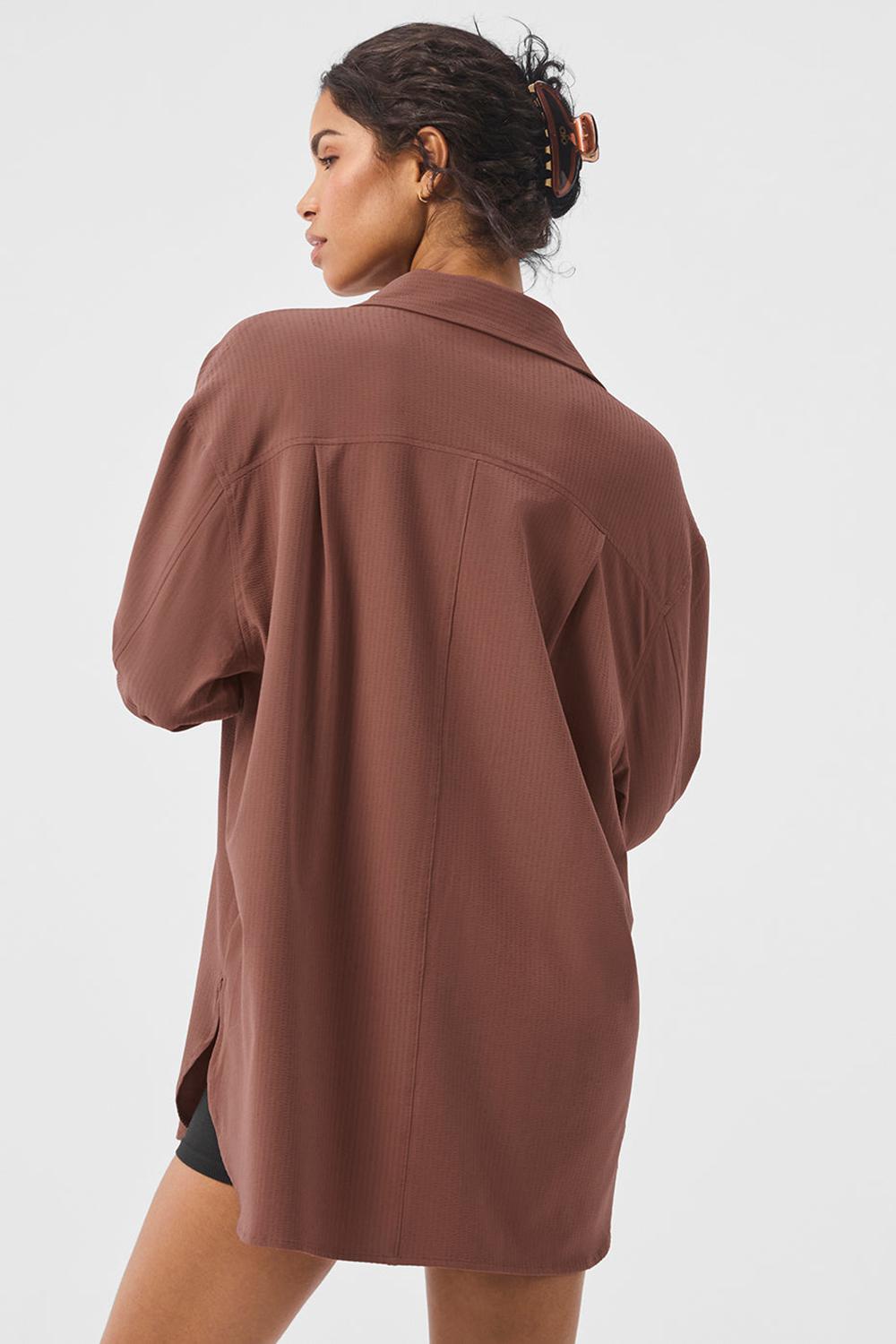 Camisetas Manga Larga Alo Yoga Dreamscape Button Down Mujer Chestnut | Colombia  SGIF-26845