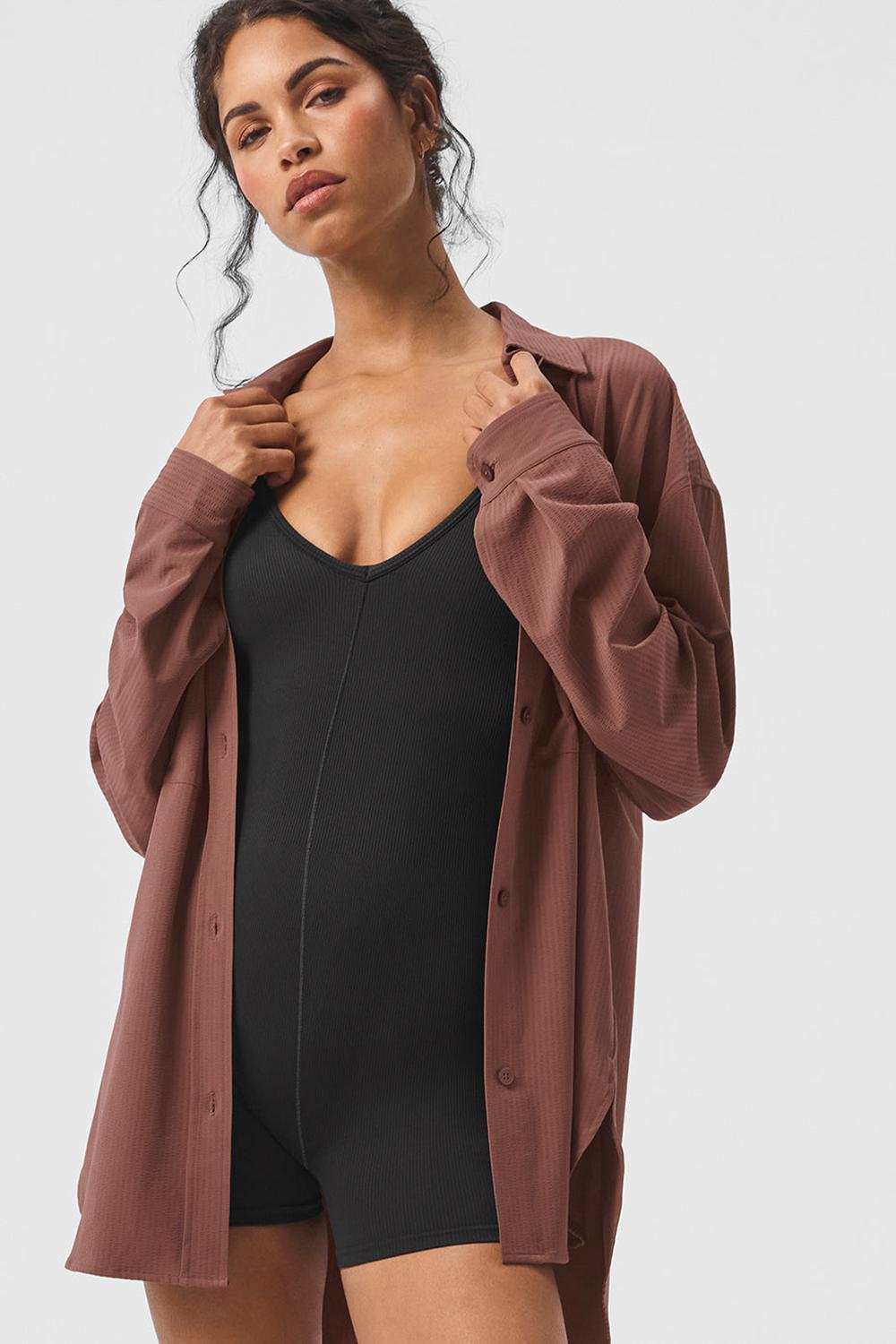 Camisetas Manga Larga Alo Yoga Dreamscape Button Down Mujer Chestnut | Colombia  SGIF-26845
