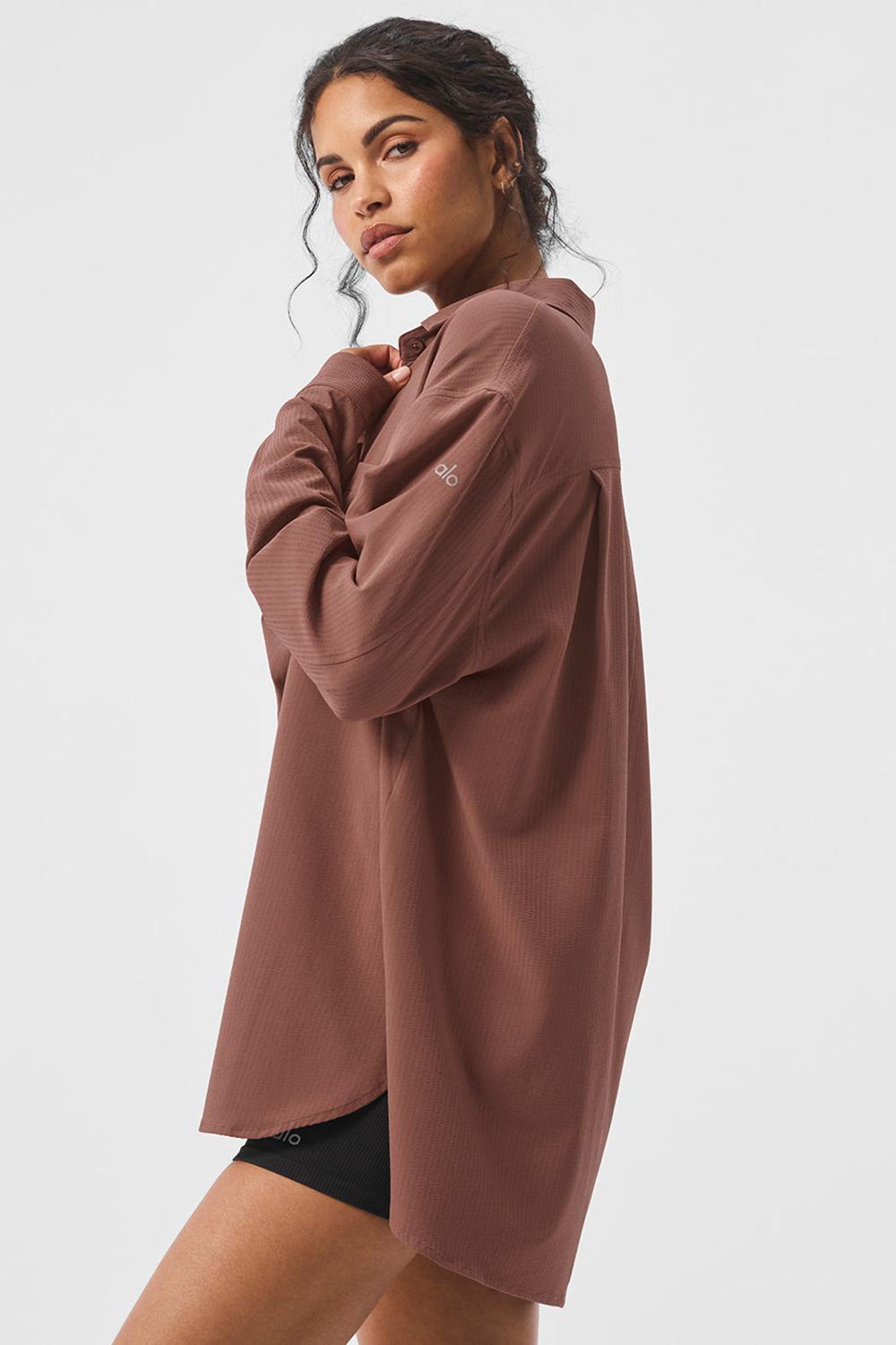 Camisetas Manga Larga Alo Yoga Dreamscape Button Down Mujer Chestnut | Colombia  SGIF-26845