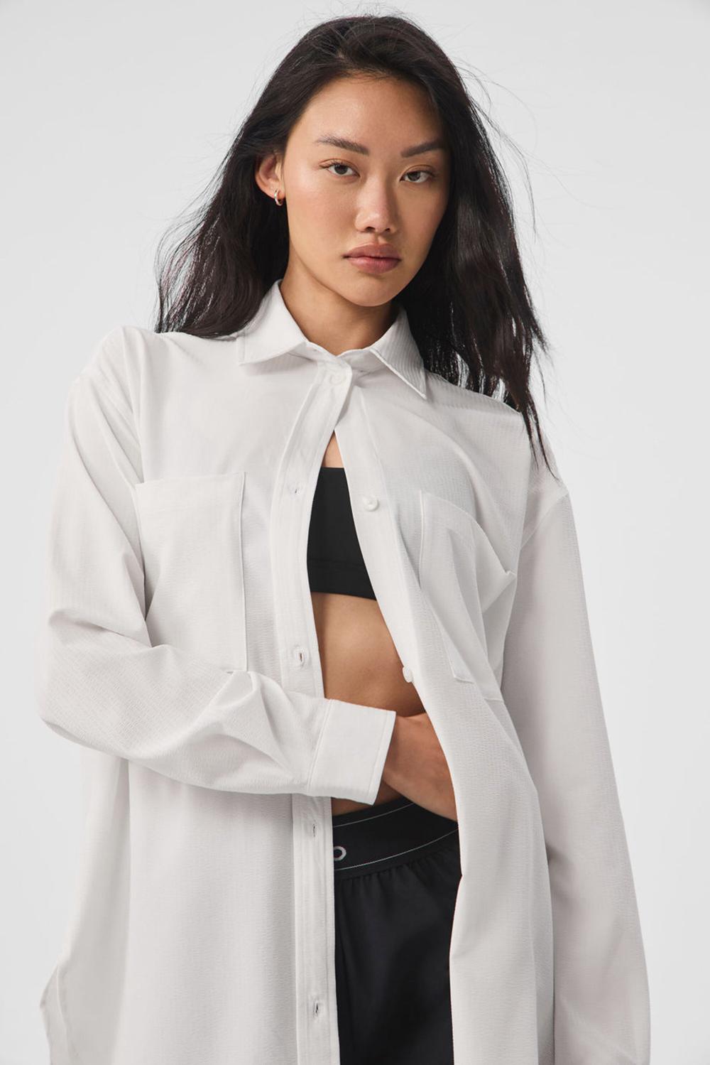 Camisetas Manga Larga Alo Yoga Dreamscape Button Down Mujer Blancas | Colombia  HUZB-19324