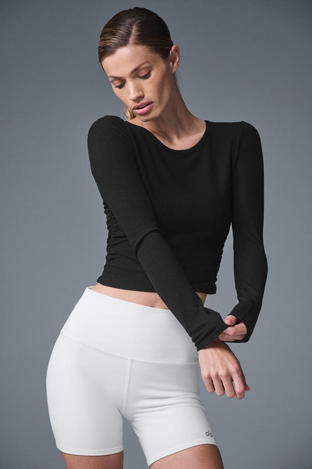 Camisetas Manga Larga Alo Yoga Gather Mujer Negras | Colombia  YGMO-49036