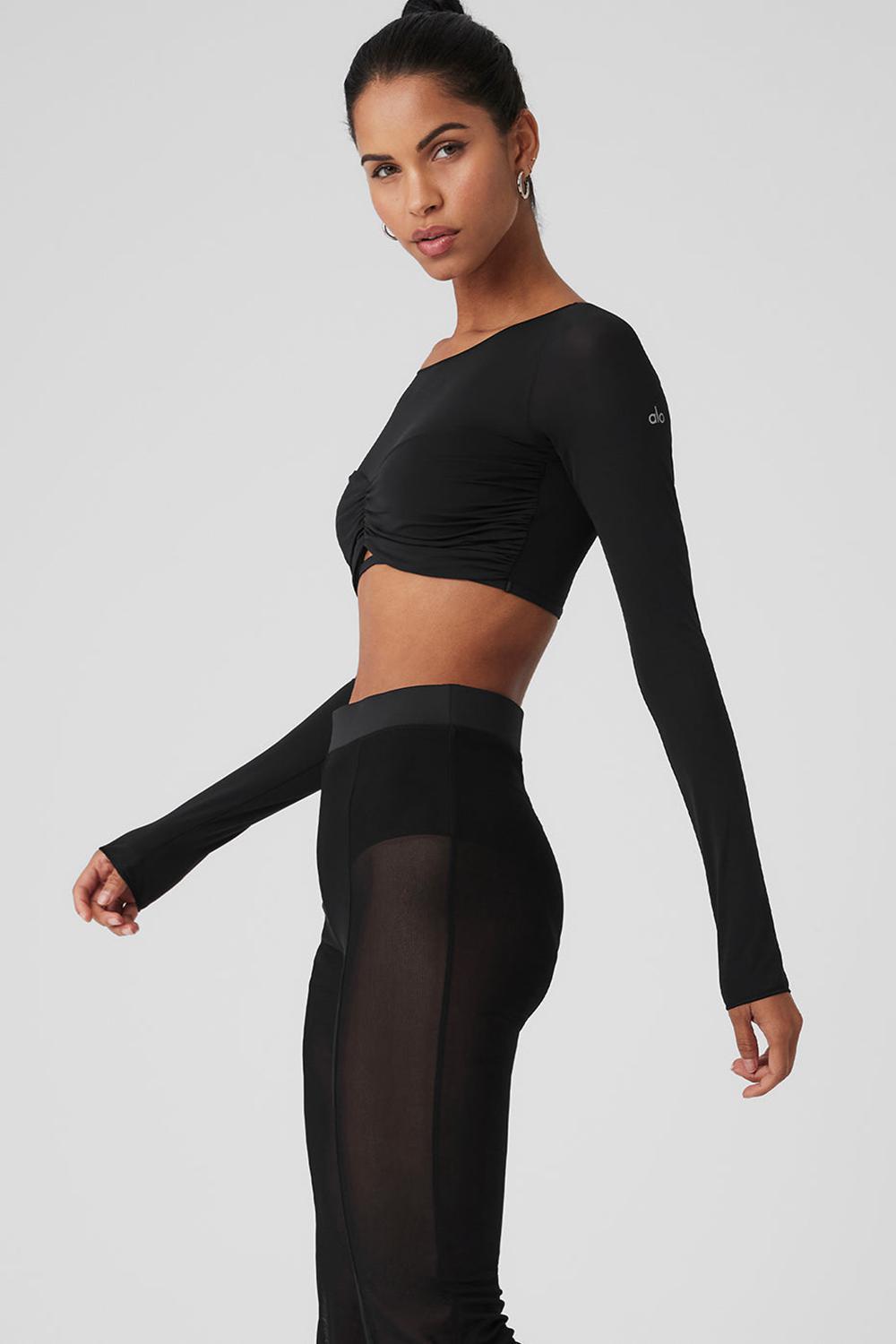 Camisetas Manga Larga Alo Yoga Mesh Sheer Illusion Cropped Mujer Negras | Colombia  YUBL-09215