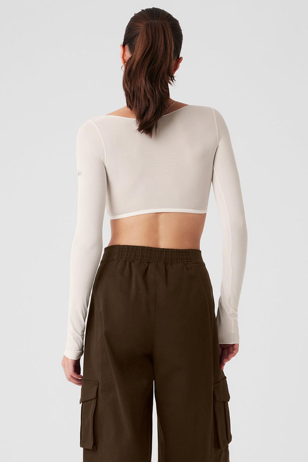 Camisetas Manga Larga Alo Yoga Mesh Sheer Illusion Cropped Mujer Ivory | Colombia  MKDI-48023