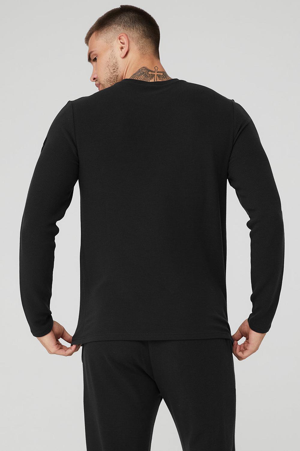 Camisetas Manga Larga Alo Yoga Micro Waffle Fast Break Tee Hombre Negras | Colombia  CWFY-01265