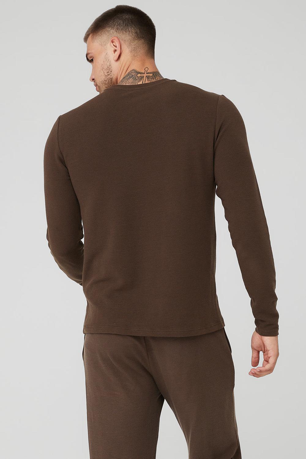 Camisetas Manga Larga Alo Yoga Micro Waffle Fast Break Tee Hombre Espresso | Colombia  RXPC-46793