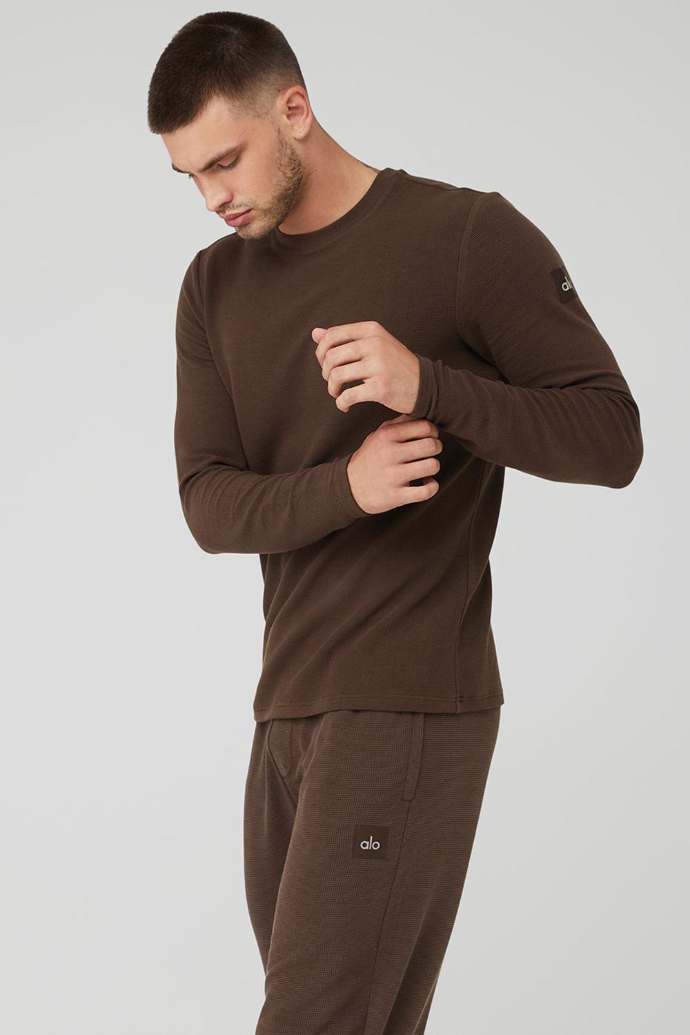 Camisetas Manga Larga Alo Yoga Micro Waffle Fast Break Tee Hombre Espresso | Colombia  RXPC-46793