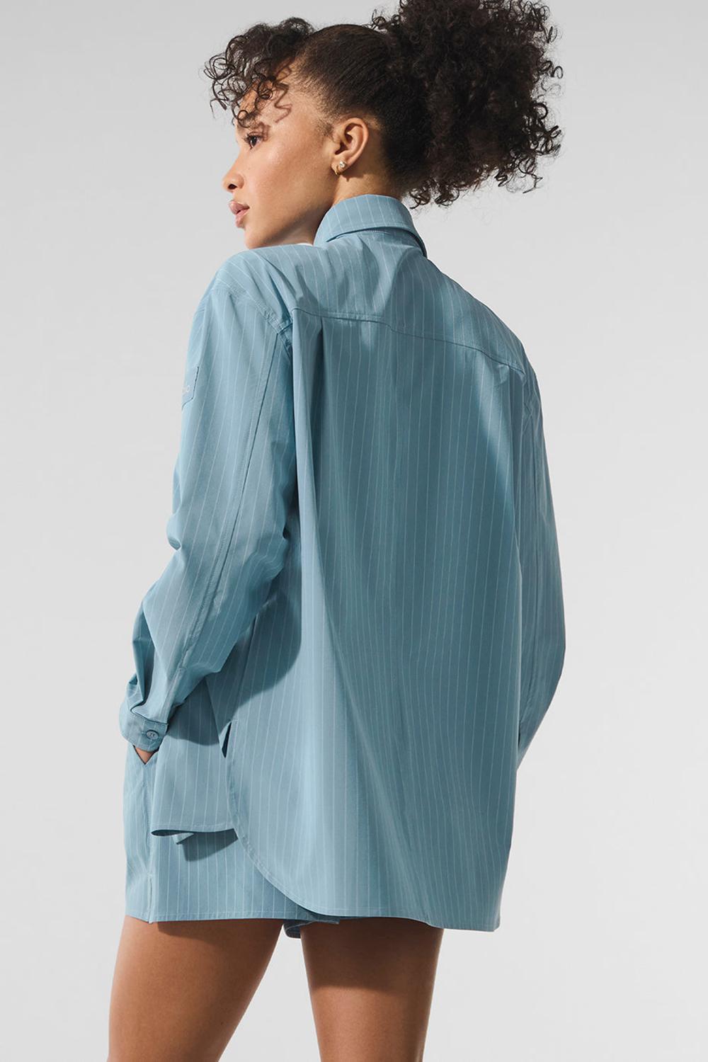 Camisetas Manga Larga Alo Yoga Pinstripe Daylight Button Down Mujer Verde Menta Azules Blancas | Colombia  UCOI-50362