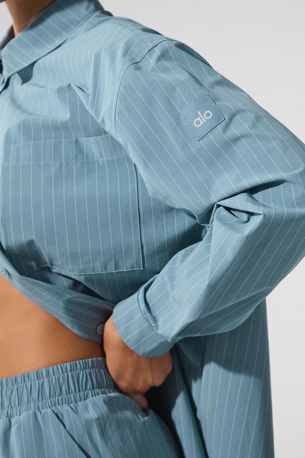 Camisetas Manga Larga Alo Yoga Pinstripe Daylight Button Down Mujer Verde Menta Azules Blancas | Colombia  UCOI-50362