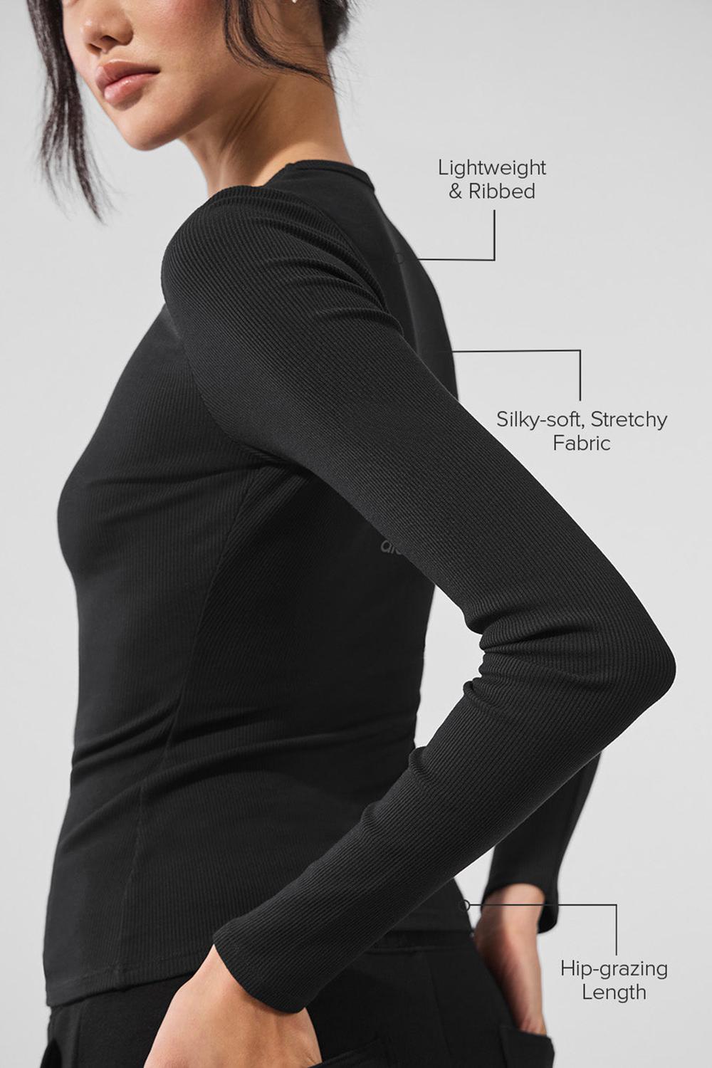Camisetas Manga Larga Alo Yoga Ribbed Modal Mujer Negras | Colombia  CUMB-53629