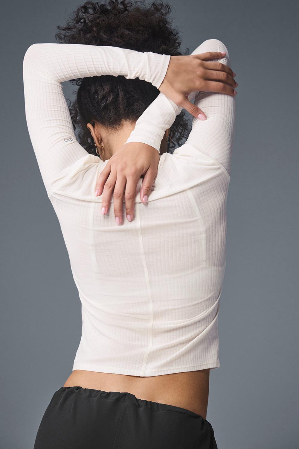 Camisetas Manga Larga Alo Yoga Ribbed Sea Coast Mujer Ivory | Colombia  NYXA-08394