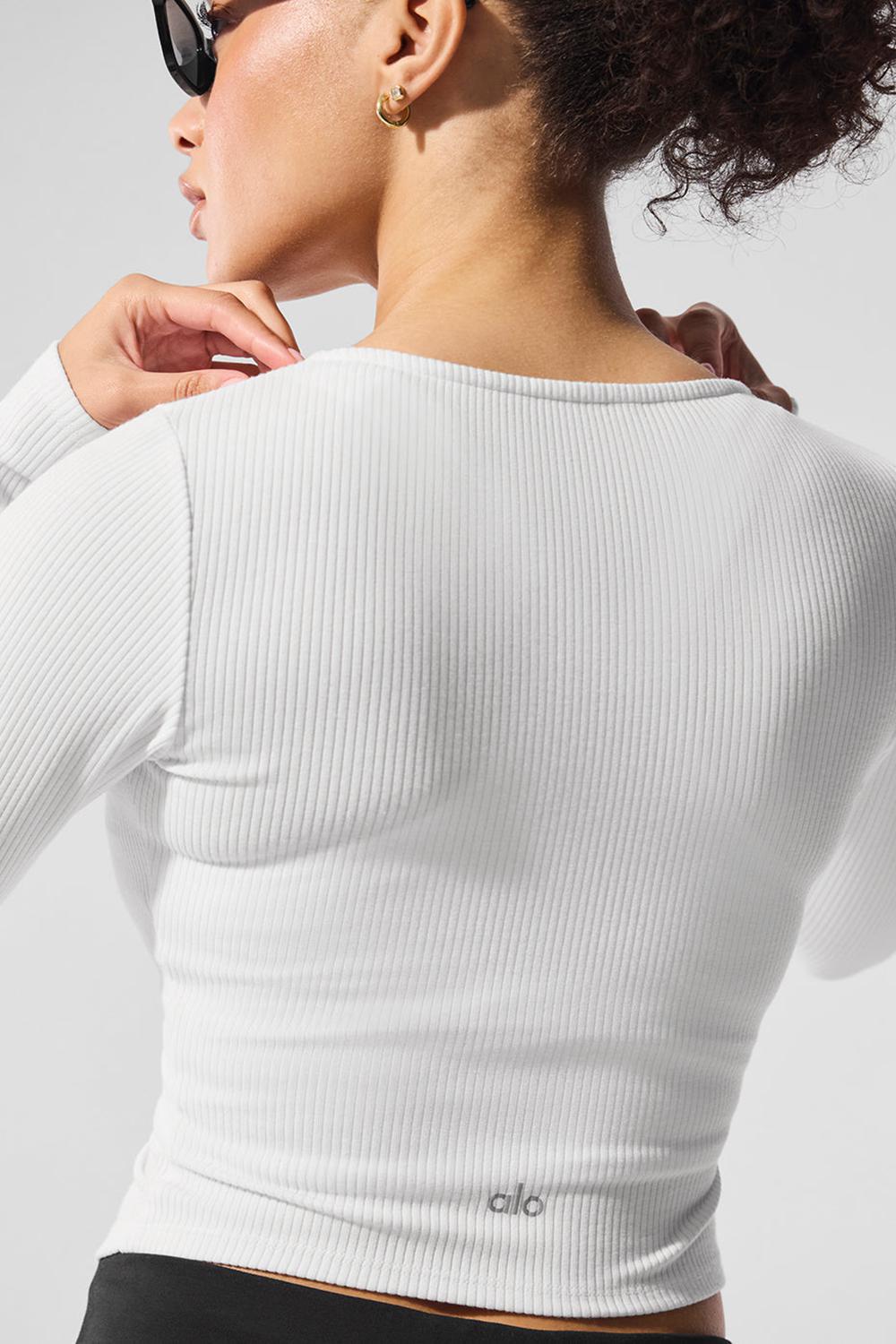 Camisetas Manga Larga Alo Yoga Ribbed Stardust Mujer Blancas | Colombia  VCYA-51290