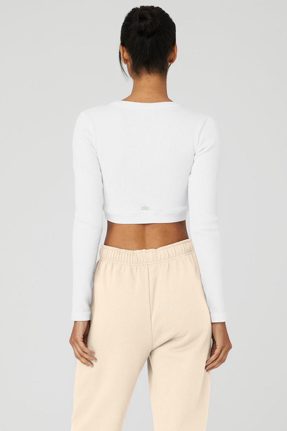 Camisetas Manga Larga Alo Yoga Seamless Ribbed Cropped Serene Mujer Blancas | Colombia  ERKY-85463