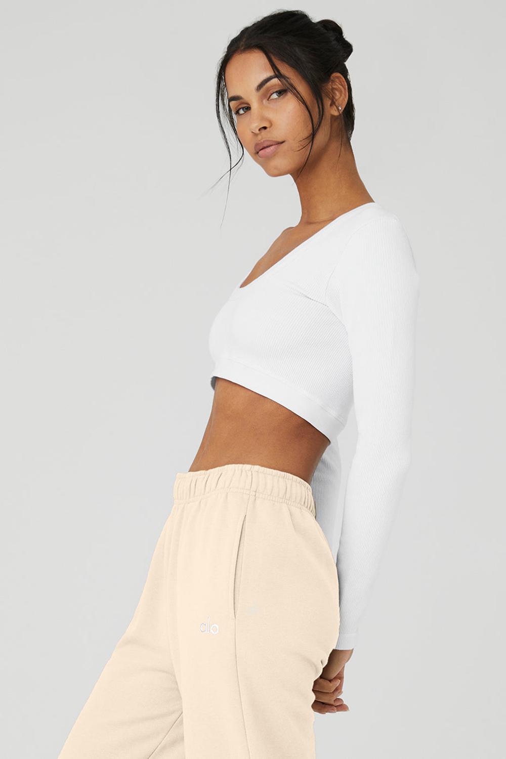 Camisetas Manga Larga Alo Yoga Seamless Ribbed Cropped Serene Mujer Blancas | Colombia  ERKY-85463