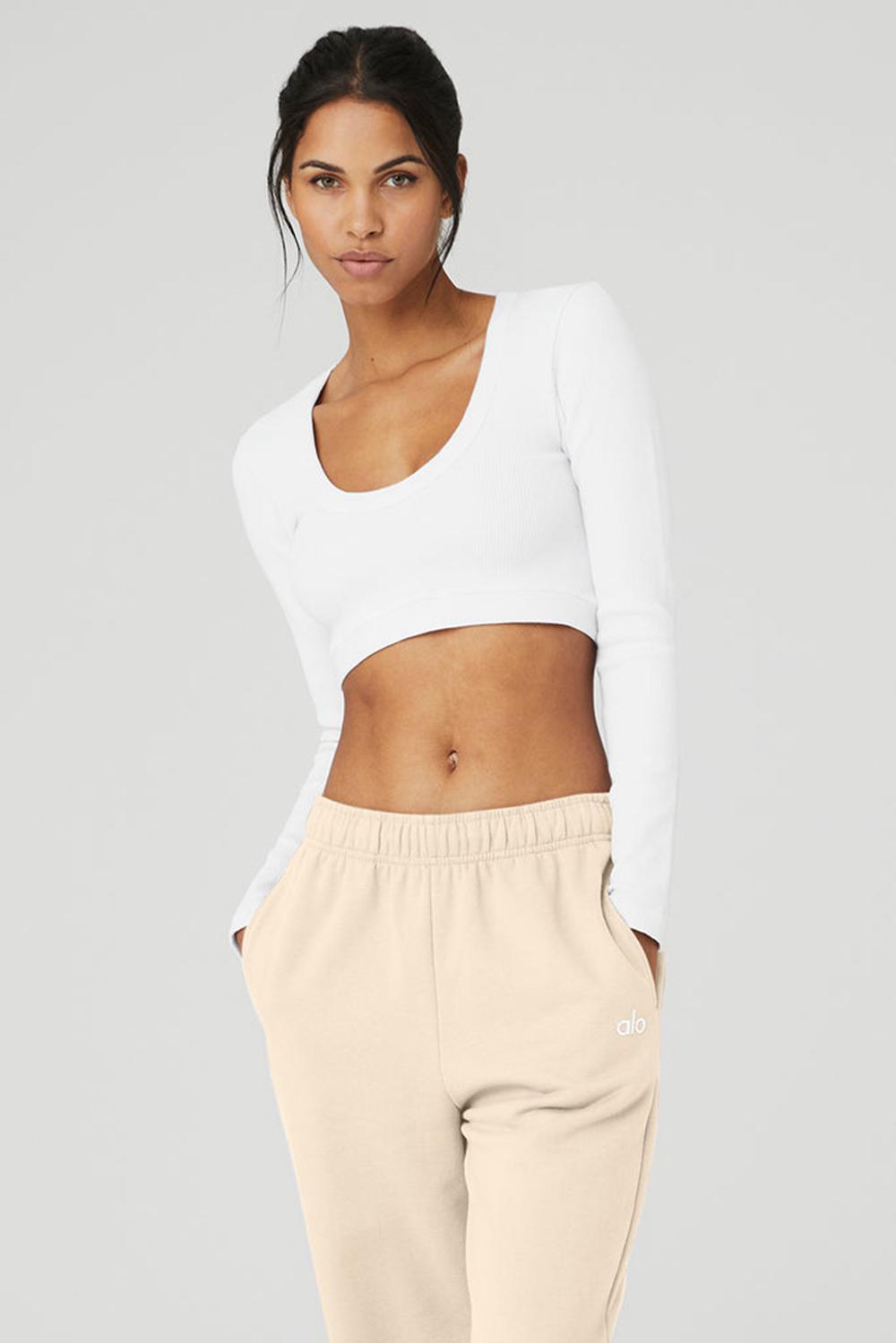 Camisetas Manga Larga Alo Yoga Seamless Ribbed Cropped Serene Mujer Blancas | Colombia  ERKY-85463